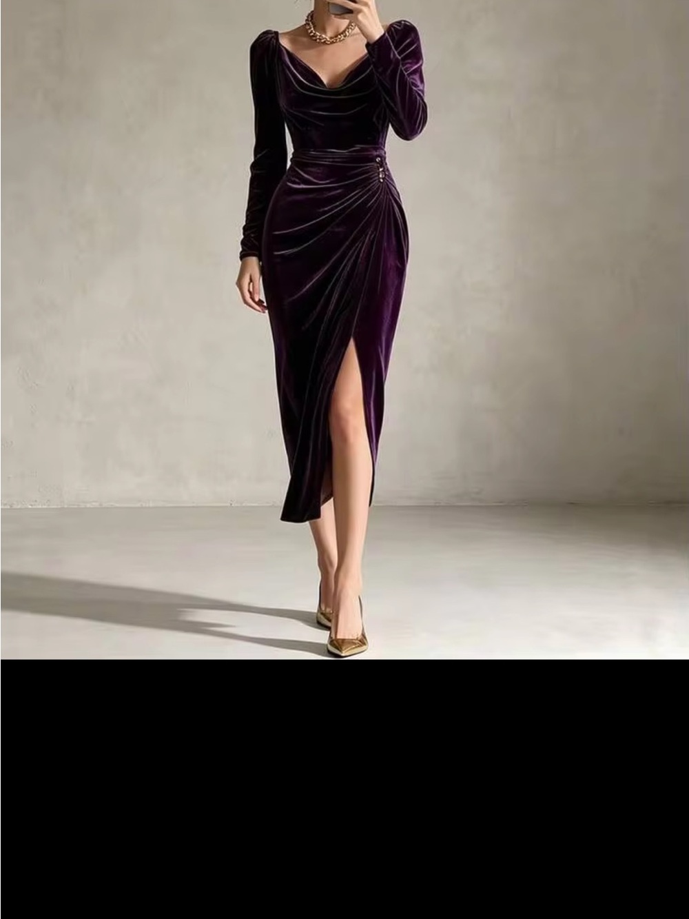 Elegant Purple Velvet Ruched Midi Skirt - Picture 4 of 4